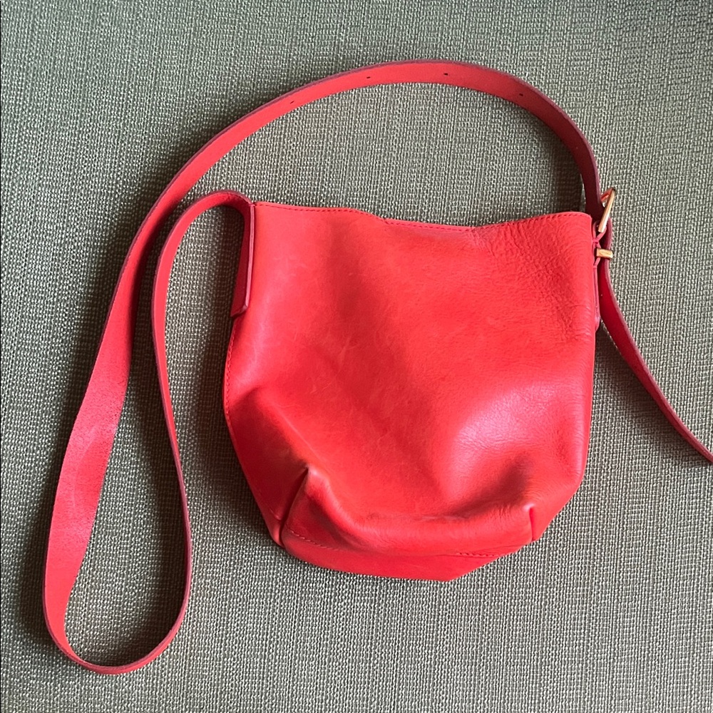 Madewell Orange Leather Shoulder Bag with Gold Accents